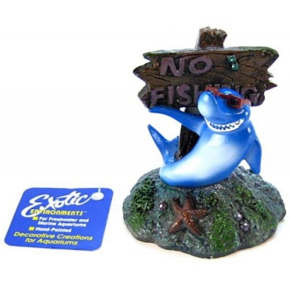 Blue Ribbon Cool Shark No Fishing Sign Ornament - 3