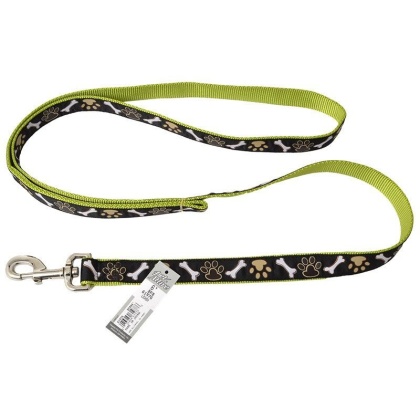 Pet Attire Ribbon Brown Paws & Bones Nylon Dog Leash - 6\' Long x 1\