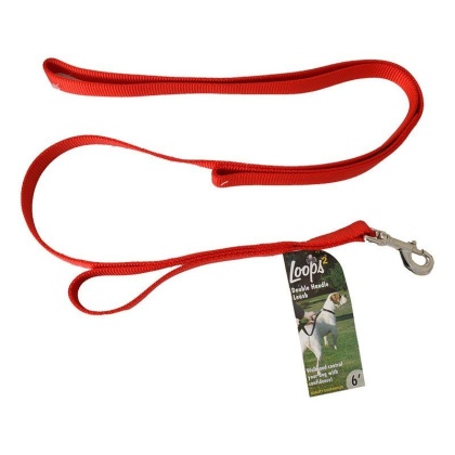 Loops 2 Double Nylon Handle Leash - Red - 6