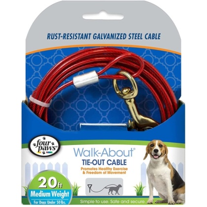 Four Paws Dog Tie Out Cable - Medium Weight - Red - 20