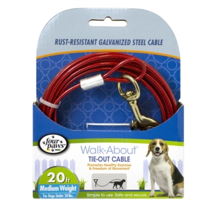 Four Paws Walk-About Tie-Out Cable Medium Weight for Dogs up to 50 lbs - 20\' Long