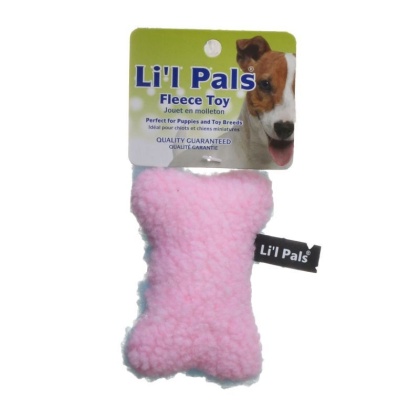 Li\'l Pals Fleece Bone Toy for Dogs & Puppies - Plush Pink Dog Bone Toy