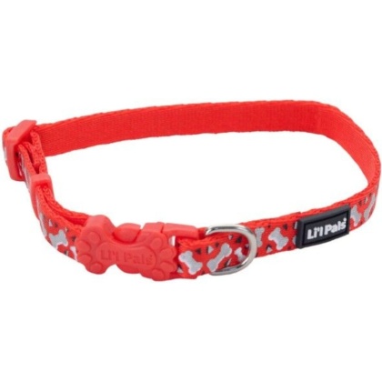 Li\'L Pals Reflective Collar - Red with Bones - 6-8\