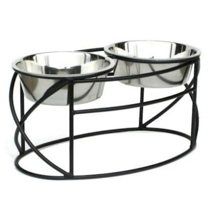 Oval Cross Double Raised Feeder - Large/Black