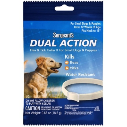 Sergeants Dual Action Flea and Tick Collar II for Small Dogs and Puppies Neck Size 15\